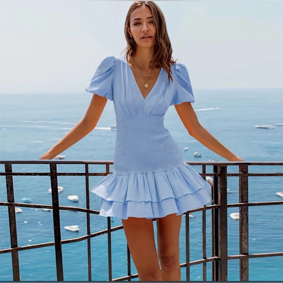 Macy's Light Blue Puff Sleeve Mini Dress💎💎 - Picture 14 of 14